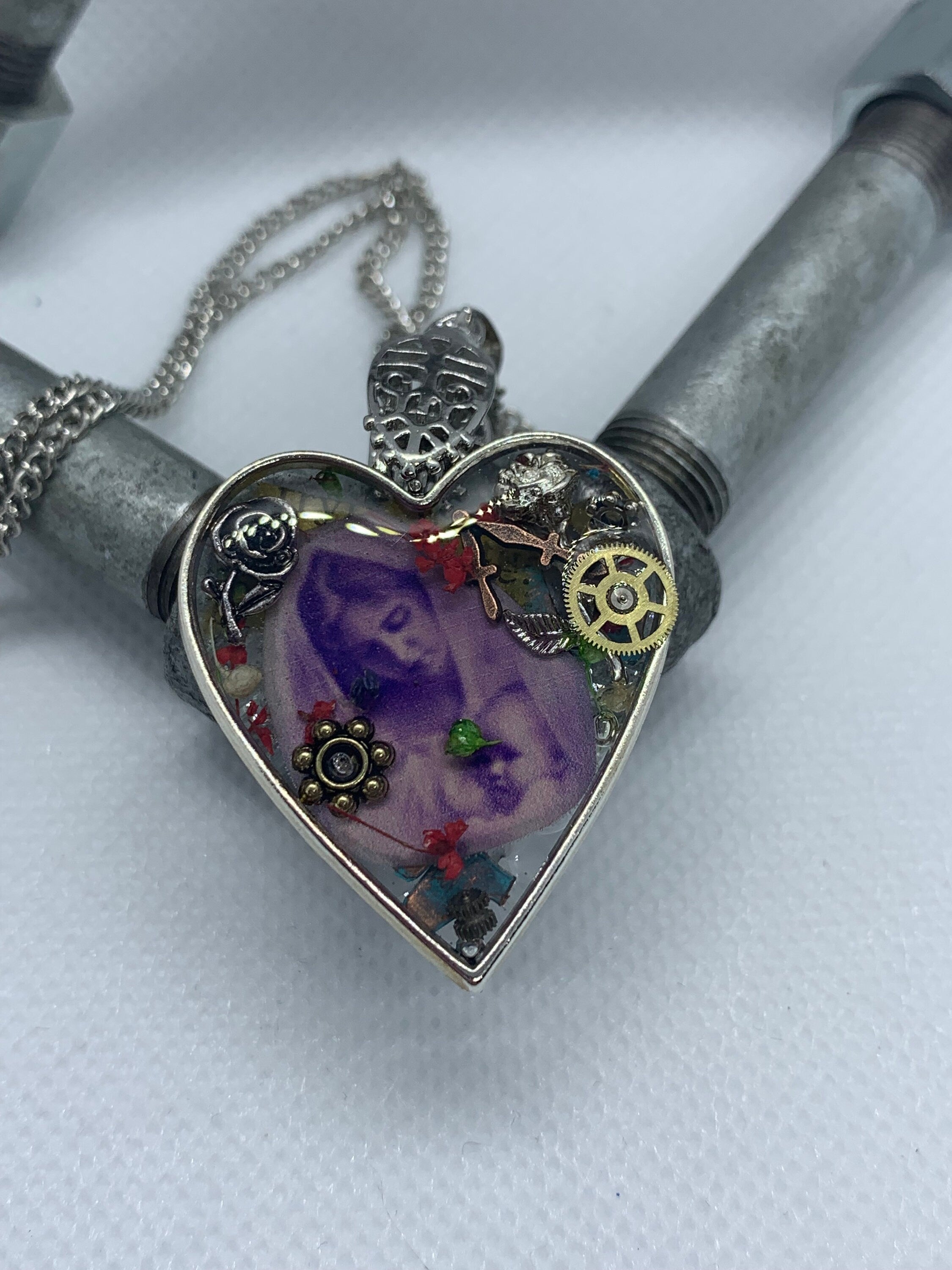 Women and Baby Heart shaped Steampunk Antique Necklace