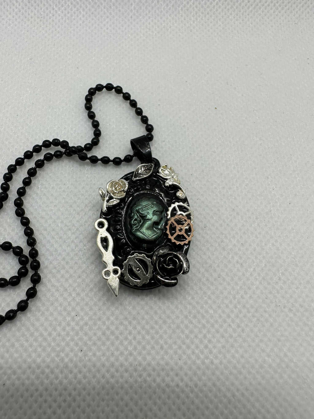 Steampunk Black and Green Lady Cameo