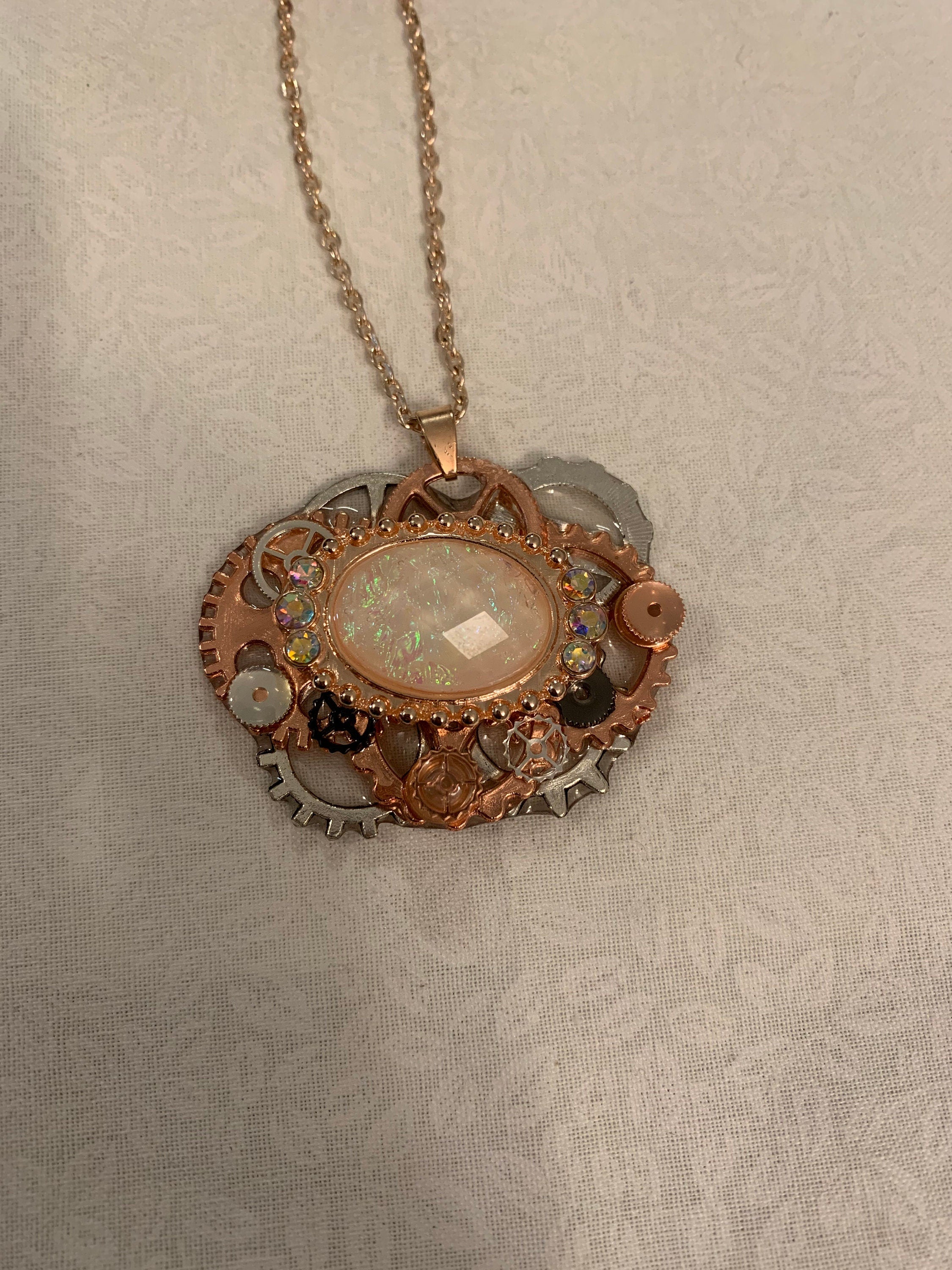 Steampunk Rose gold and silver pendant necklace