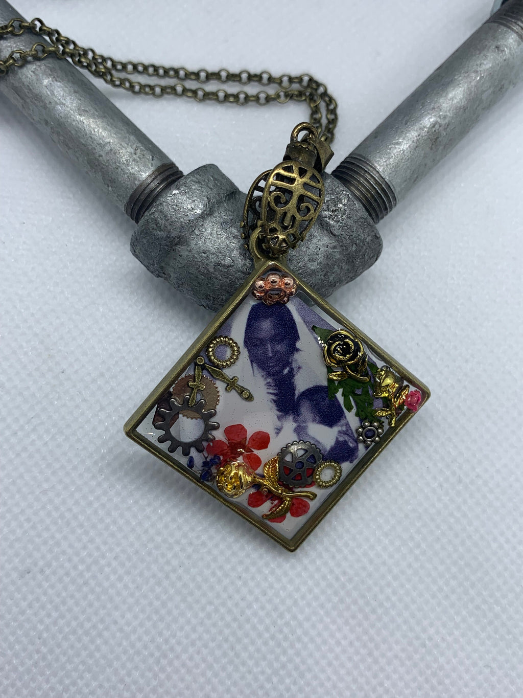Antique Steampunk Women and child necklace