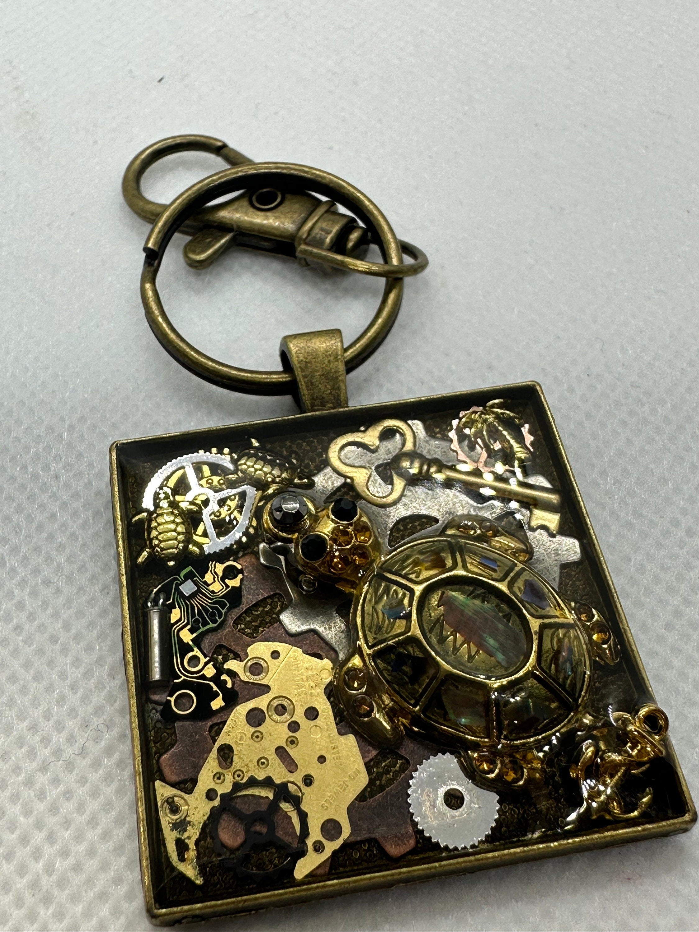 Steampunk Turtle Bronze Keychain