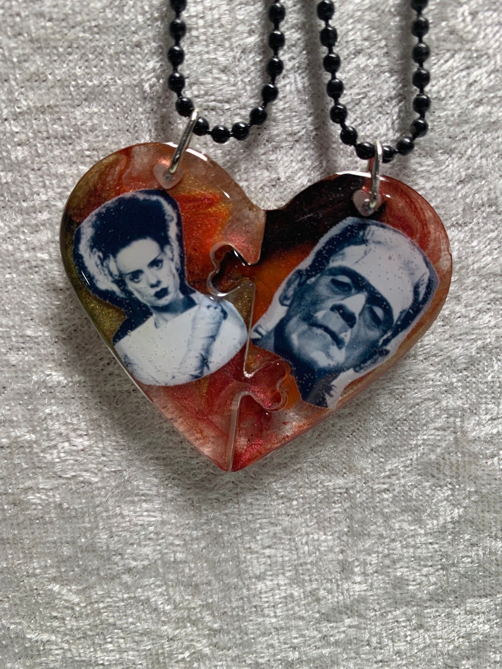 Frankenstein's Monster Frankenstein's Bride Broken Heart Necklace Halloween