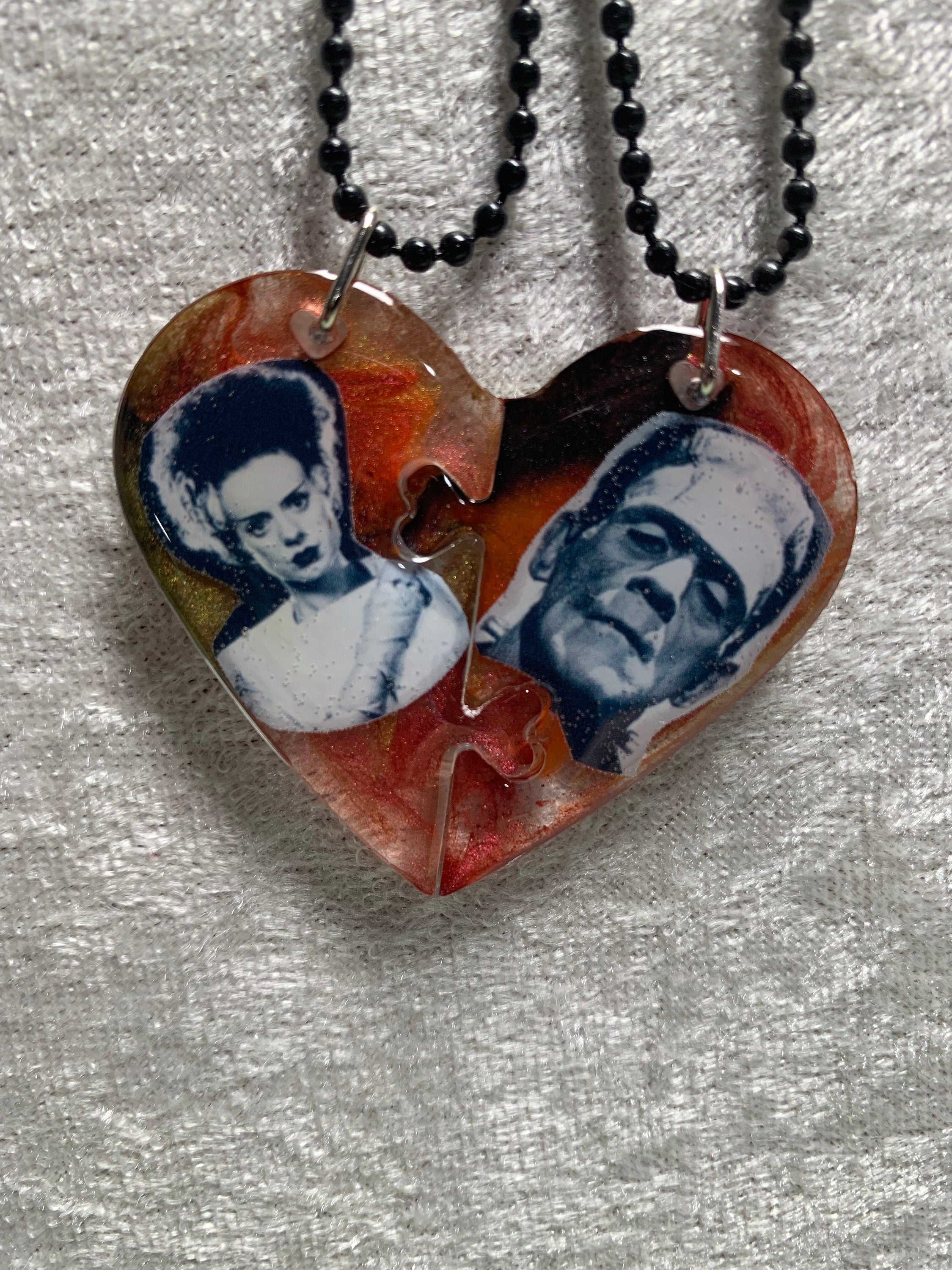 Frankenstein's Monster Frankenstein's Bride Broken Heart Necklace Halloween