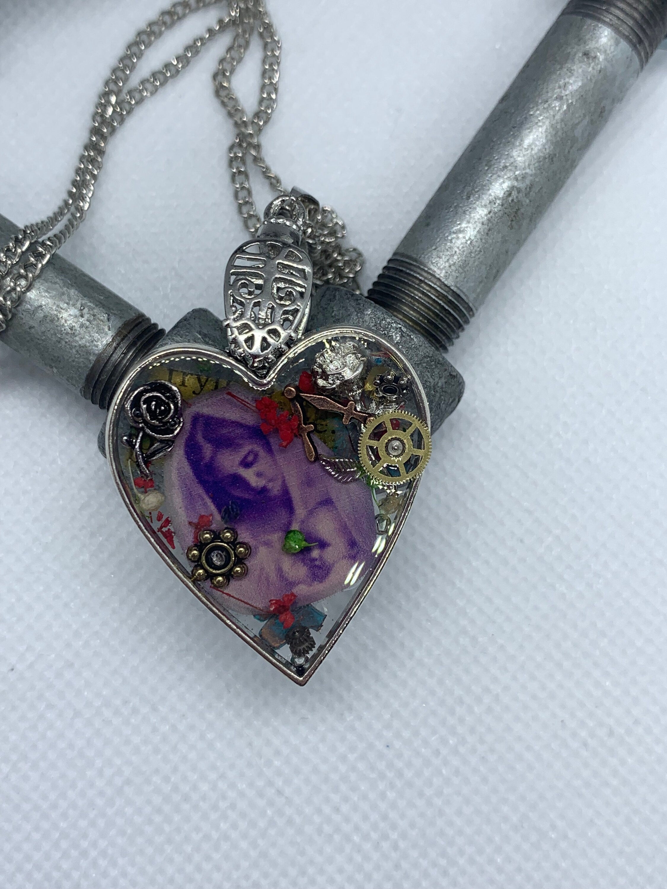 Women and Baby Heart shaped Steampunk Antique Necklace