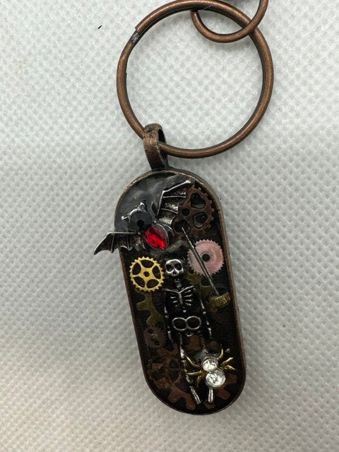 Skeleton and Bat Steampunk Keychain