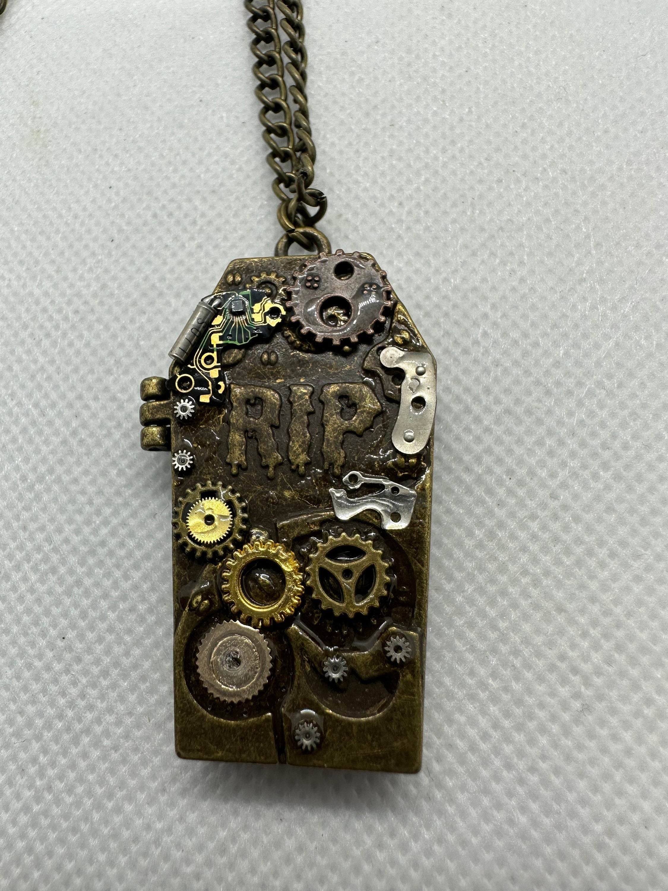 Halloween Coffin RIP Bronze Steampunk Locket Necklace