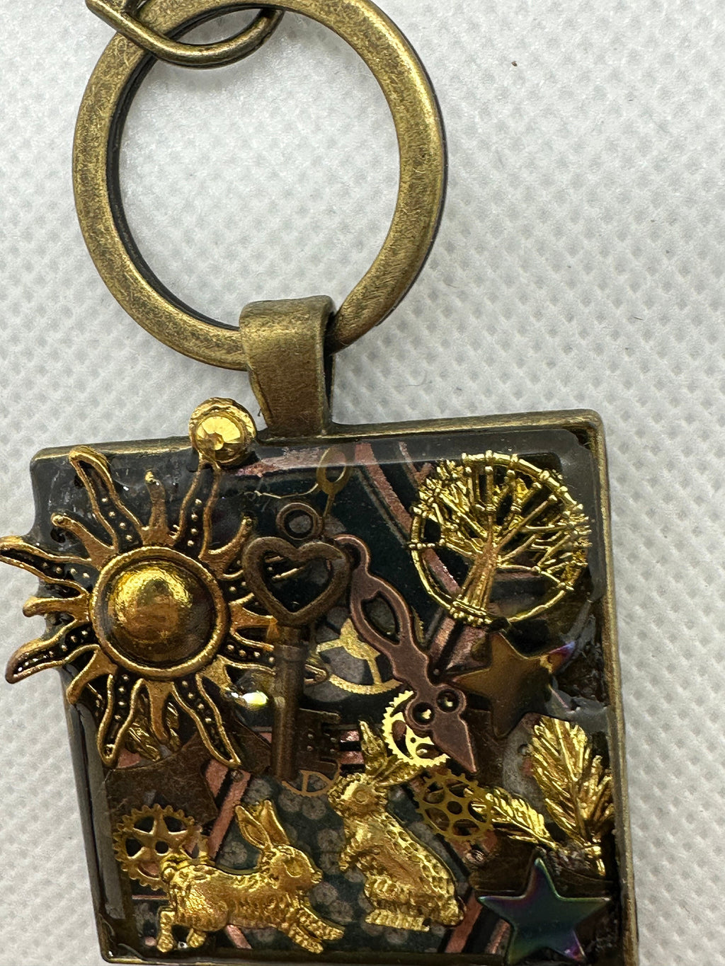 Steampunk Rabbit or Bunny Gold Keychain
