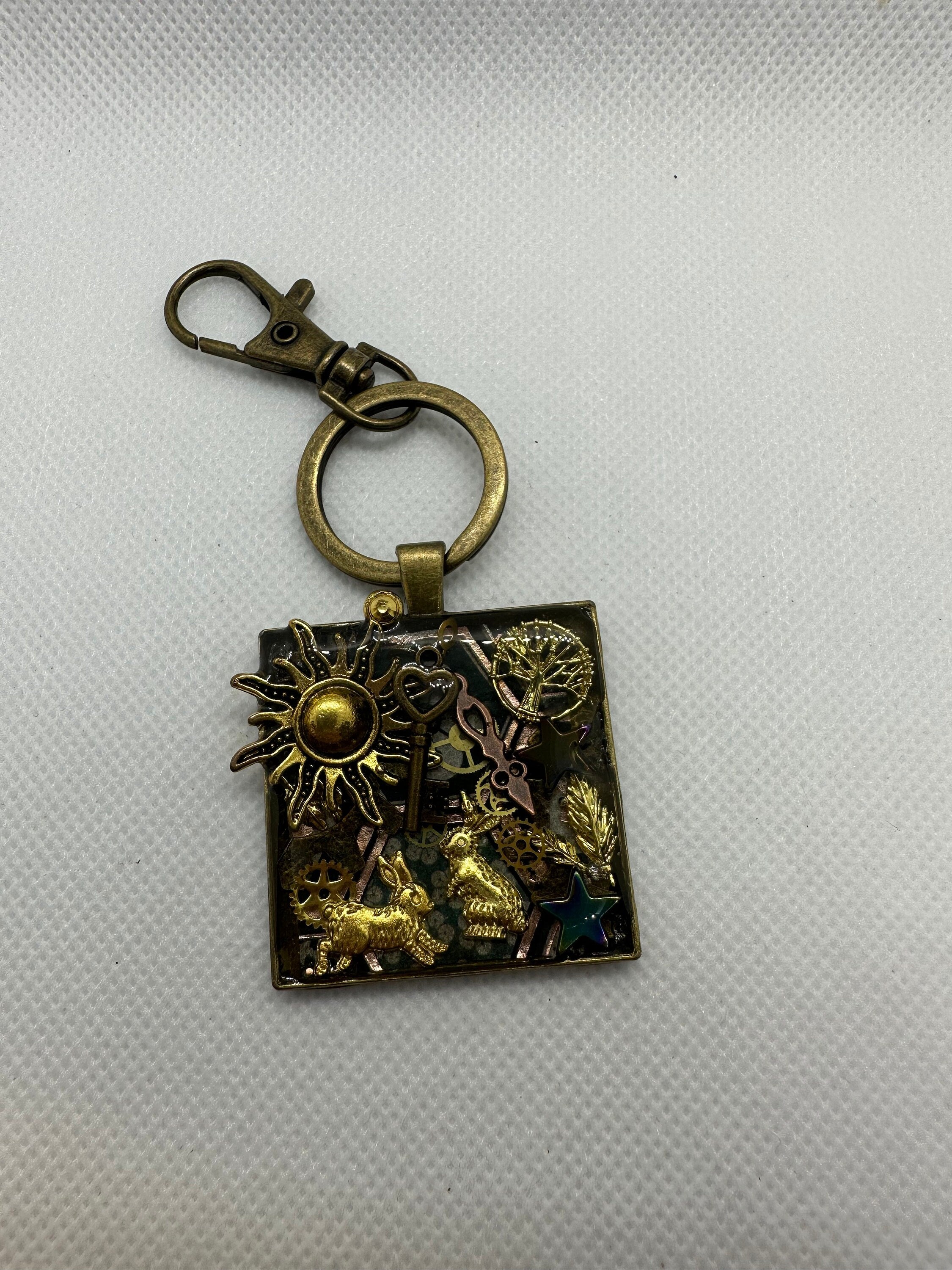 Steampunk Rabbit or Bunny Gold Keychain