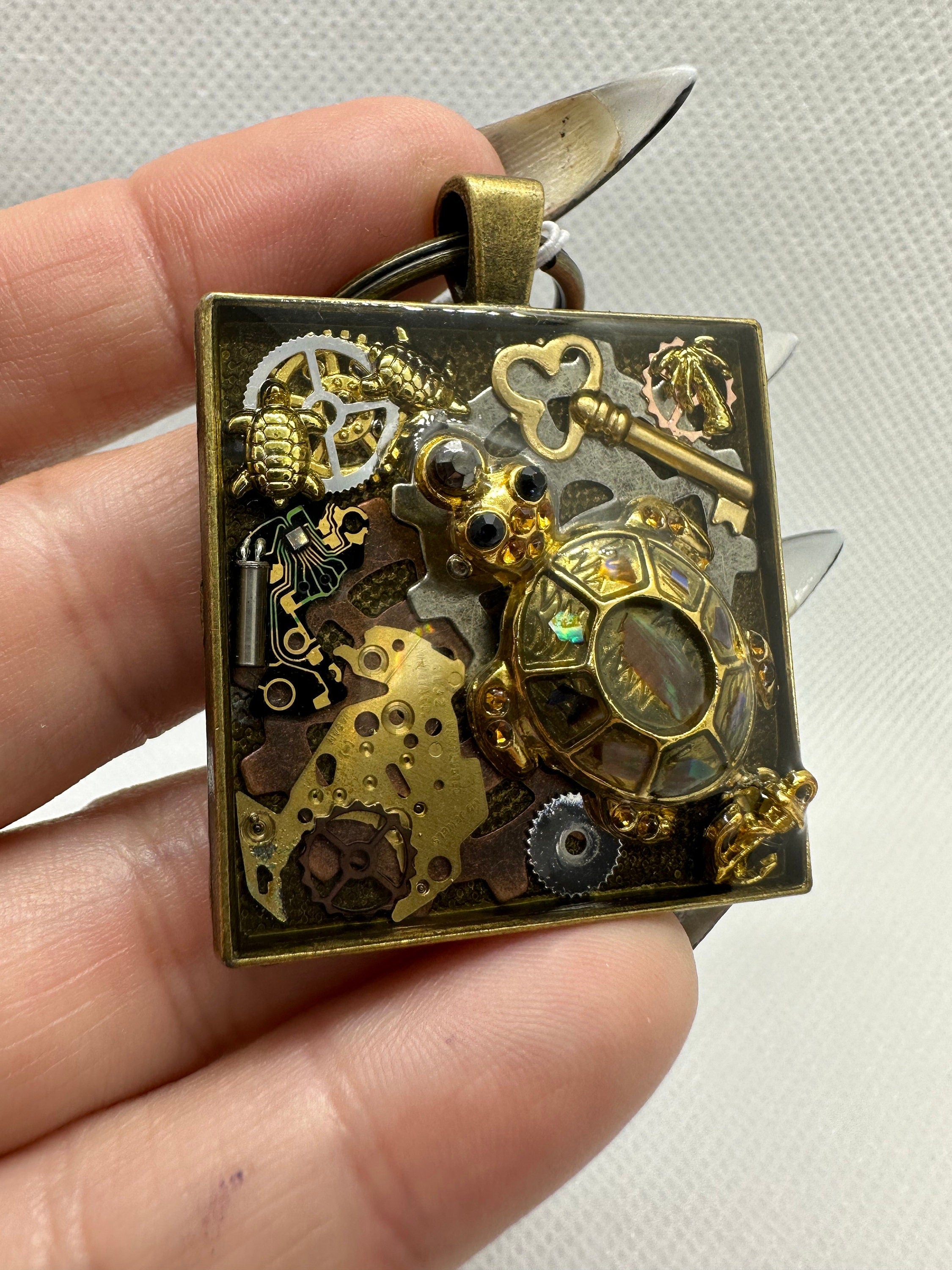 Steampunk Turtle Bronze Keychain