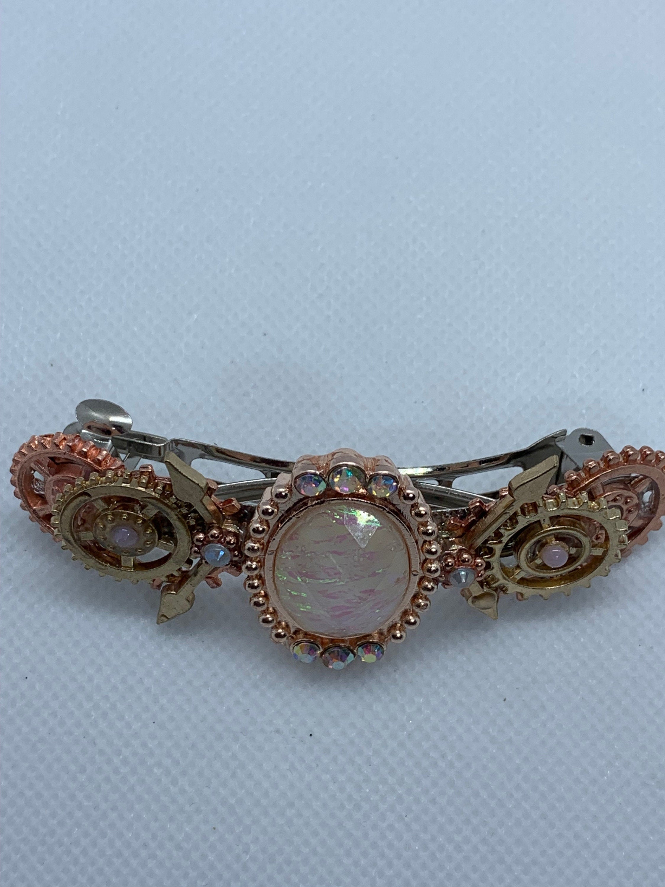 Steampunk Rose gold Rose Quarts look Stone Hair Clip