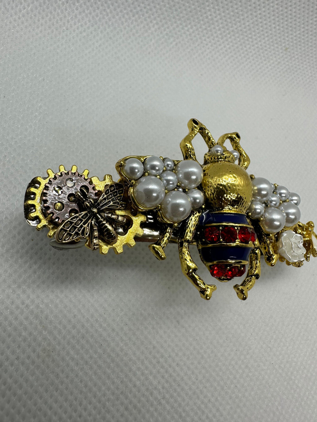 Red, White, Blue and Gold Steampunk Beatle Hairclip