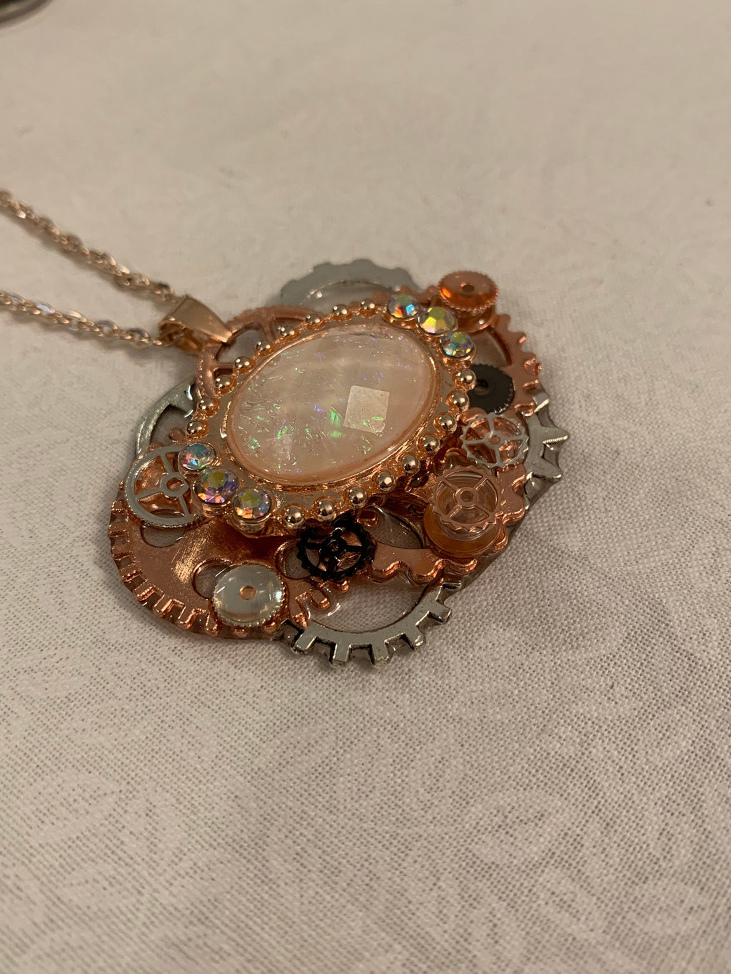 Steampunk Rose gold and silver pendant necklace