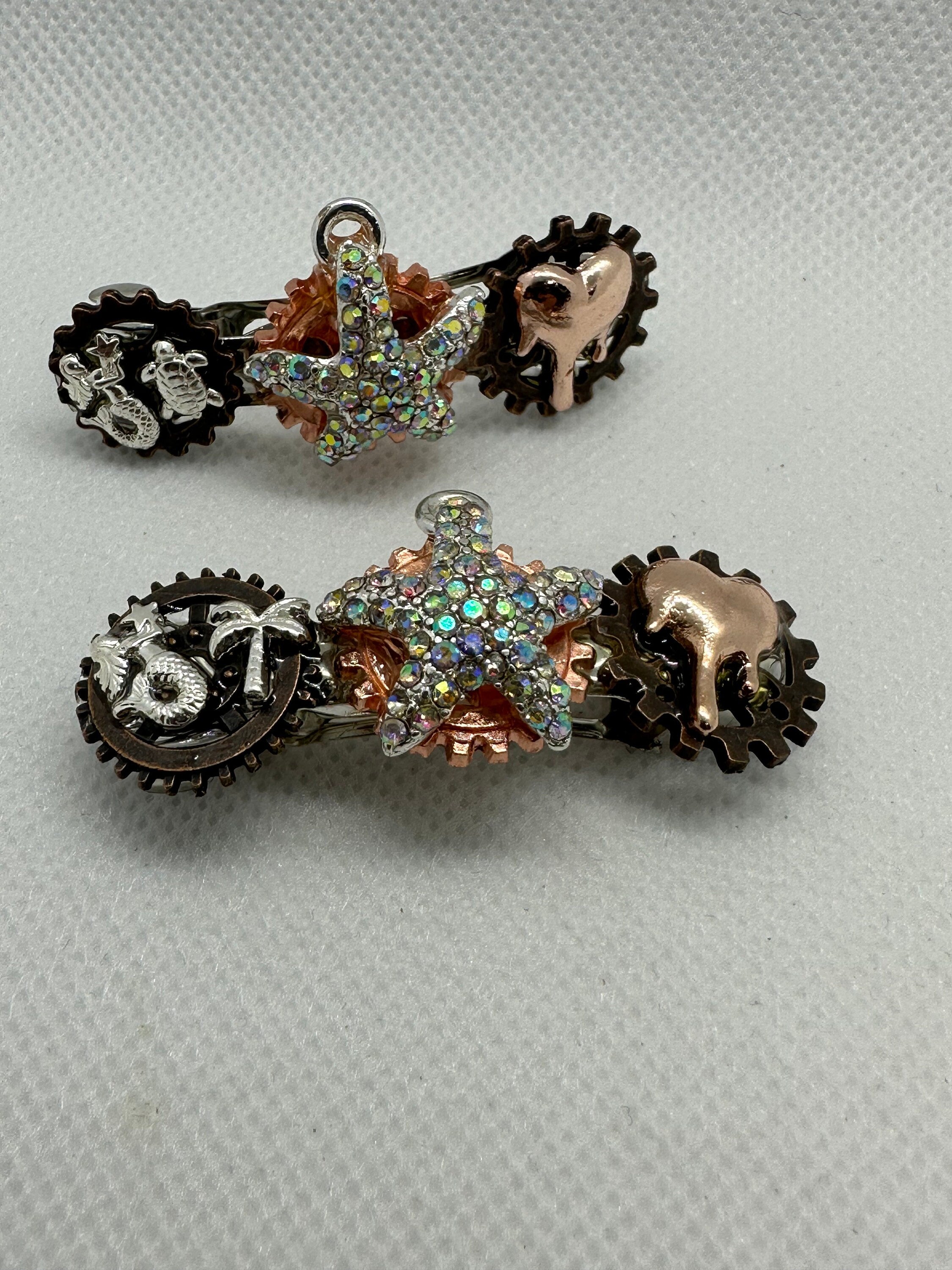 Steampunk Set of Rhinestone Starfish Hairclips
