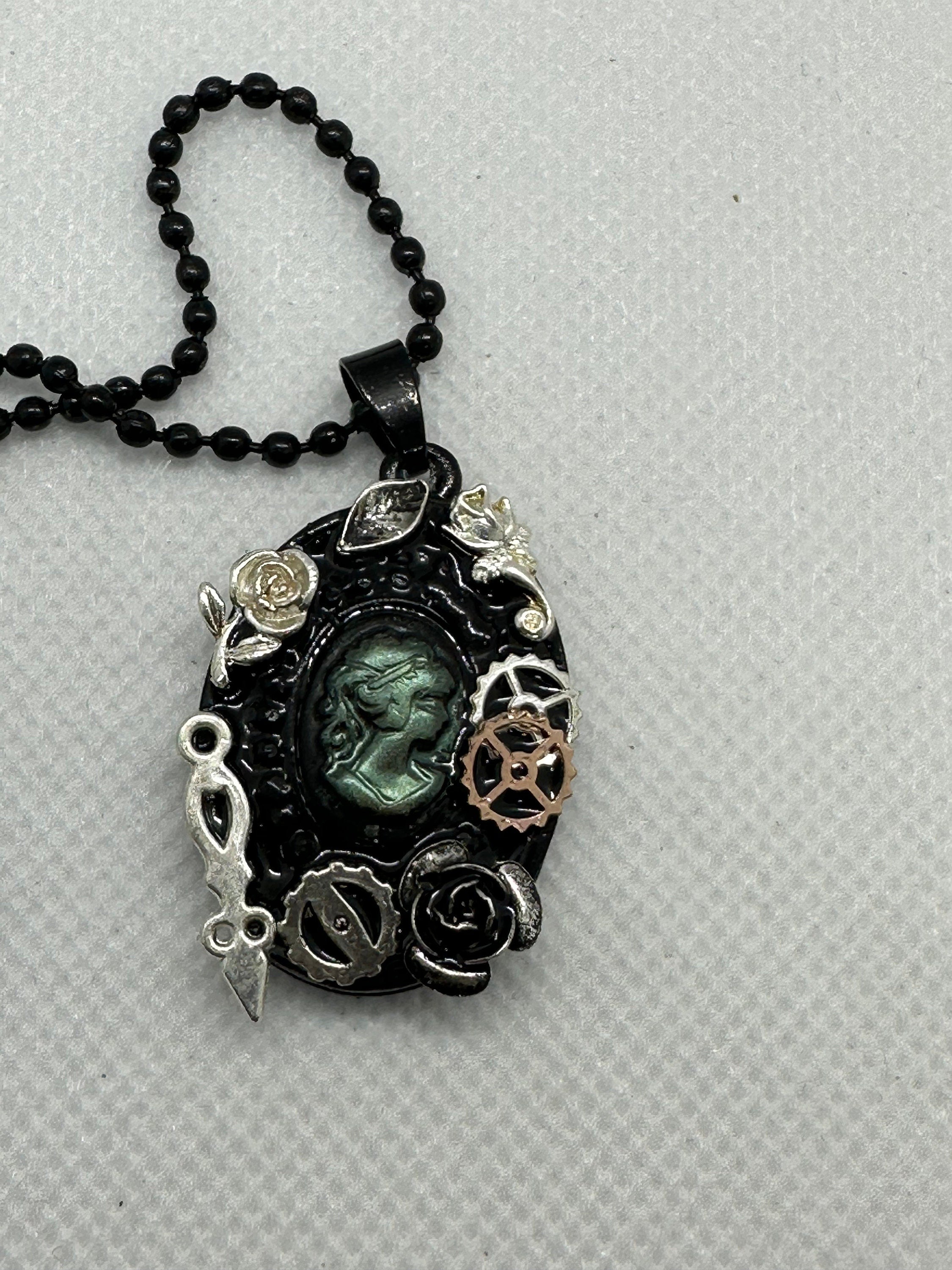 Steampunk Black and Green Lady Cameo