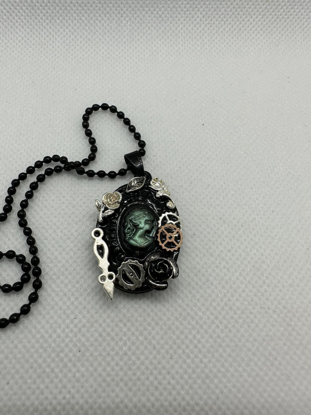 Steampunk Black and Green Lady Cameo
