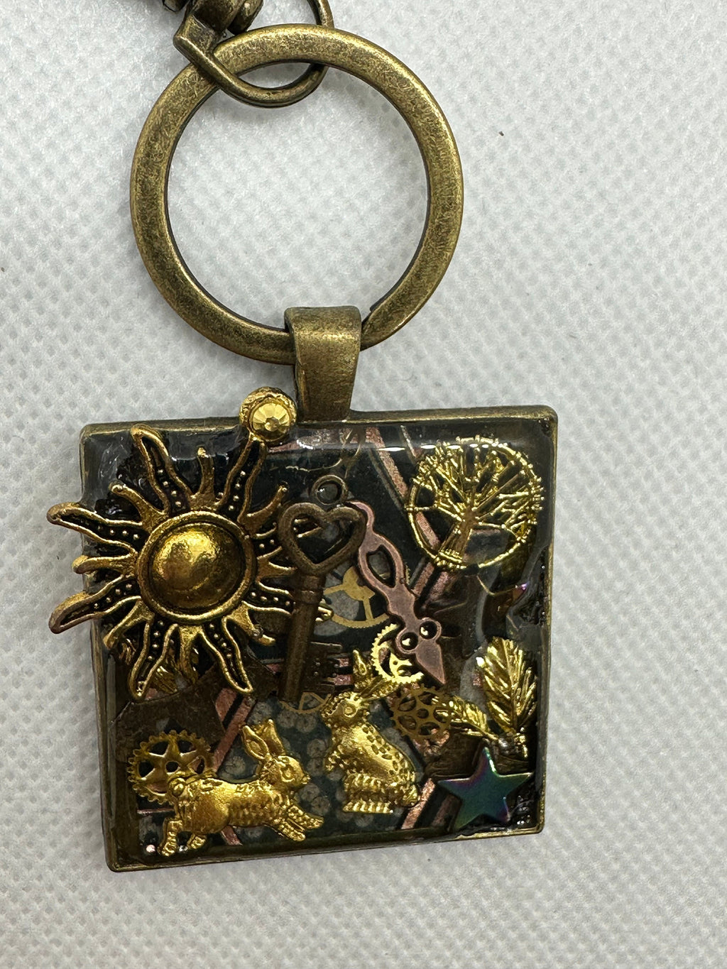 Steampunk Rabbit or Bunny Gold Keychain