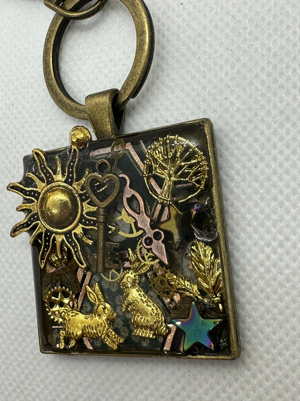 Steampunk Rabbit or Bunny Gold Keychain