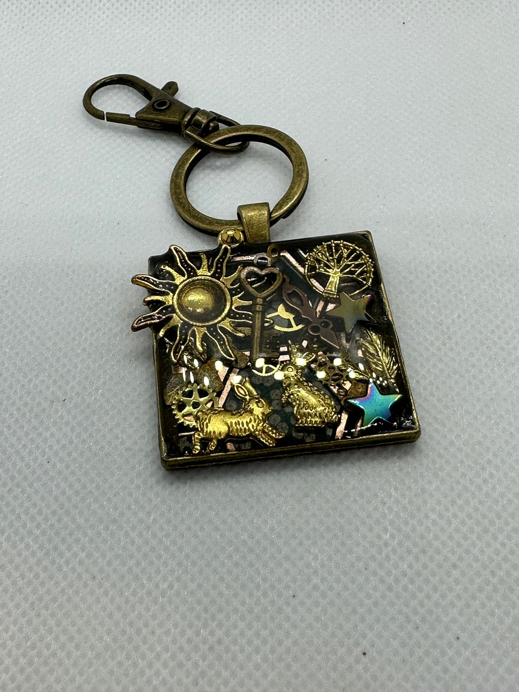 Steampunk Rabbit or Bunny Gold Keychain