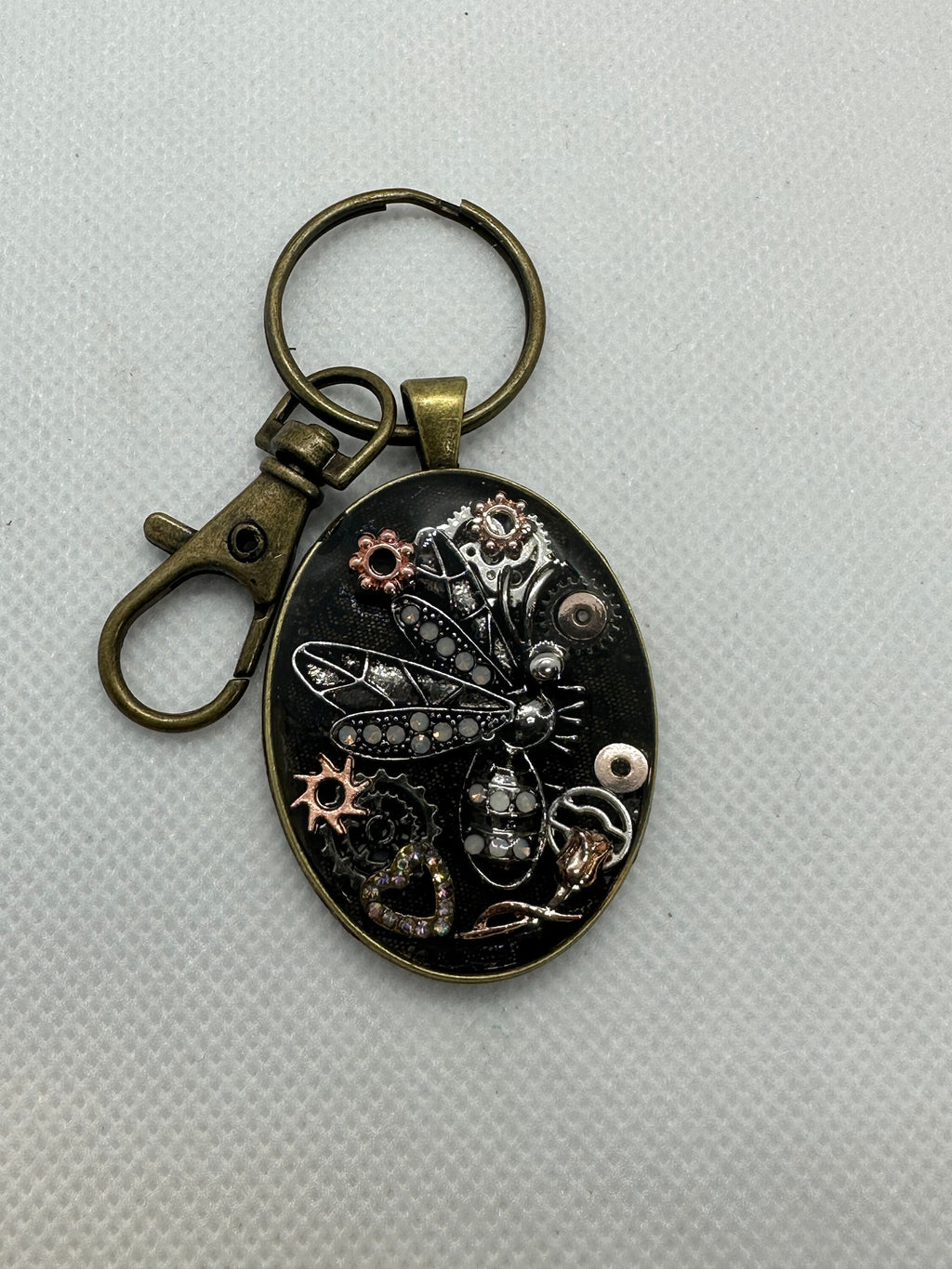 Dragonfly Steampunk Oval Keychain