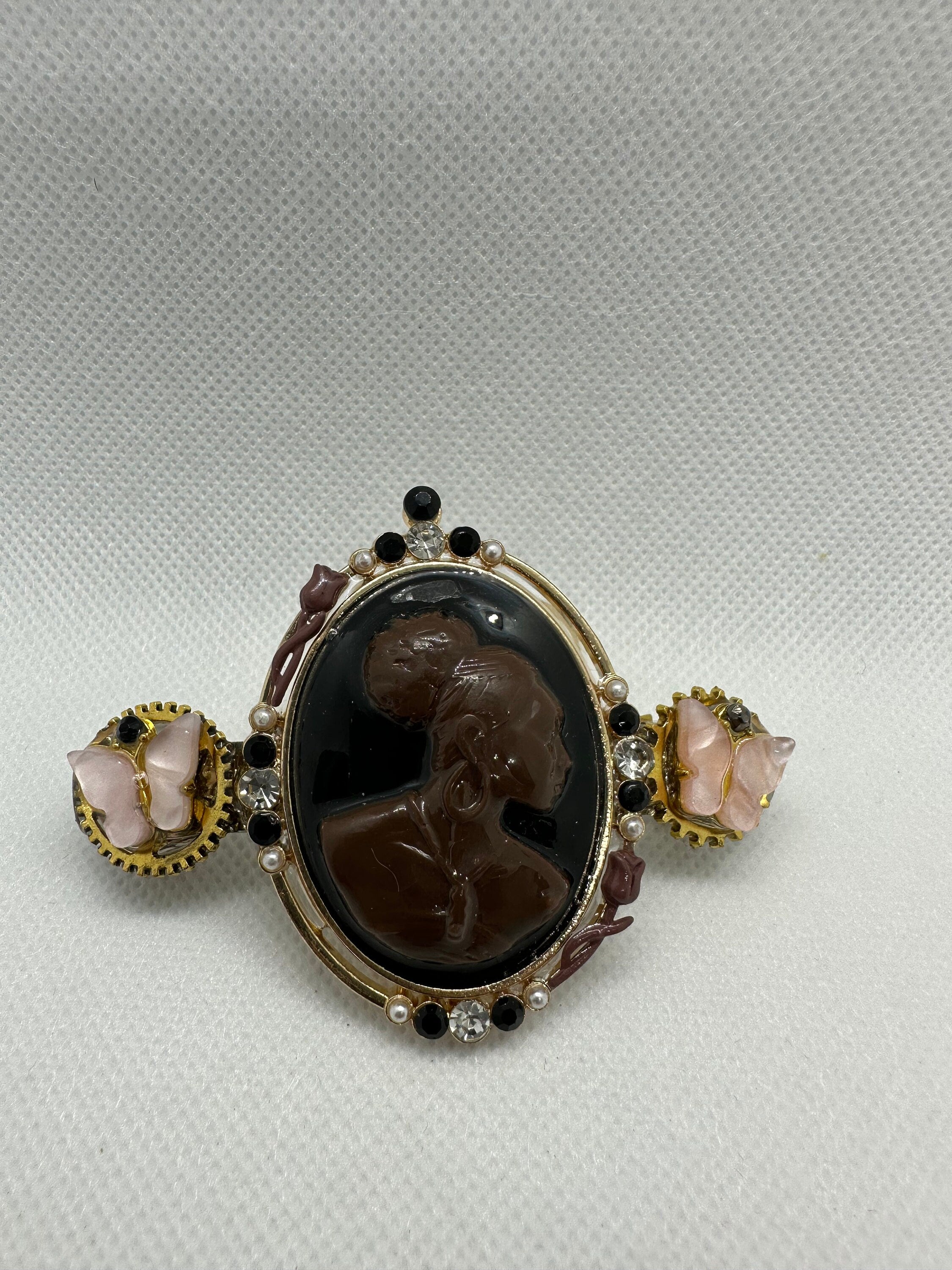 Steampunk African Lady cameo with Antique Look Hairclip