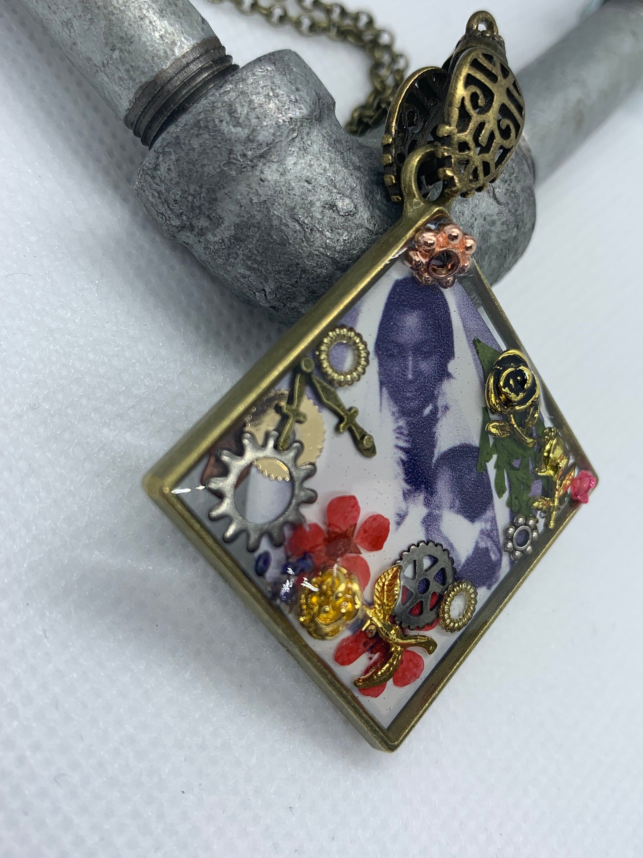 Antique Steampunk Women and child necklace