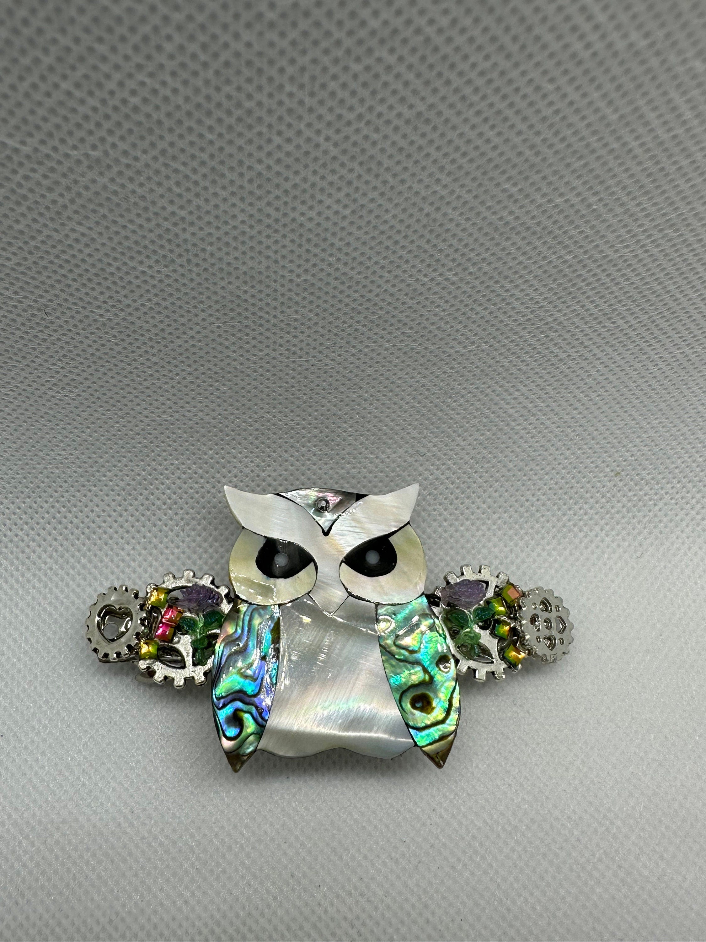 Steampunk Iridescent Owl Hair Clip