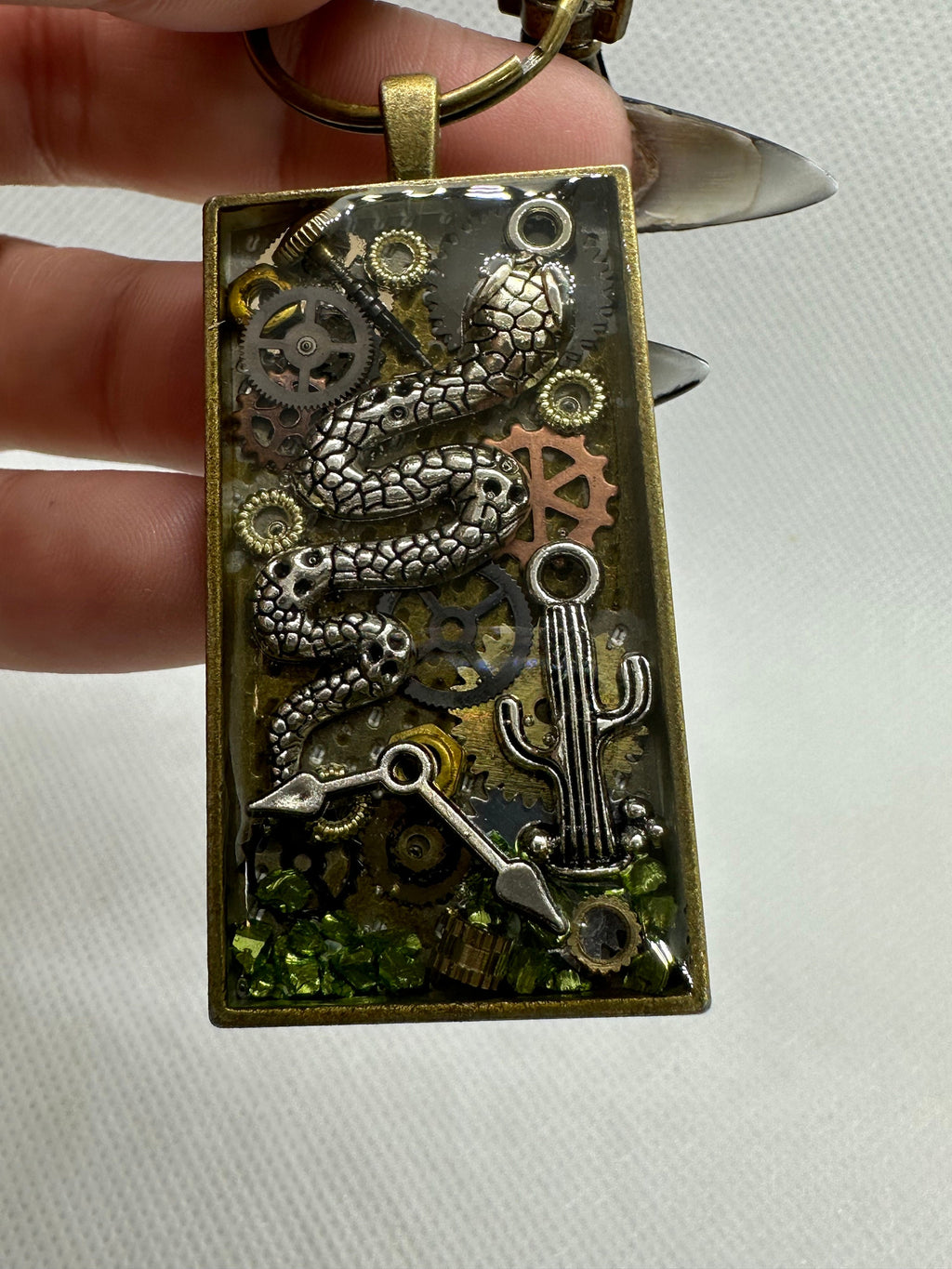 Steampunk Desert Theme Snake with Cactus Keychain
