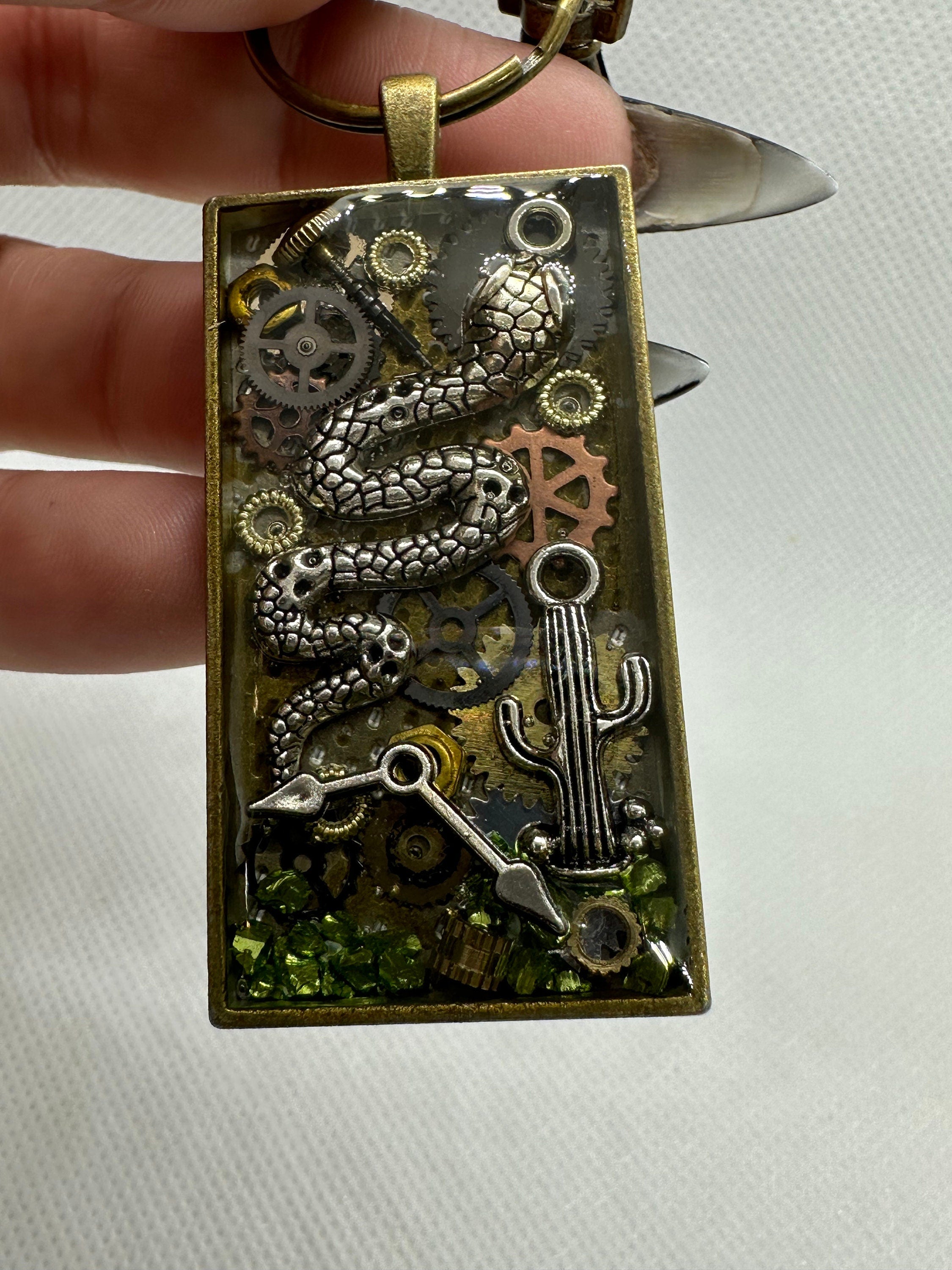 Steampunk Desert Theme Snake with Cactus Keychain