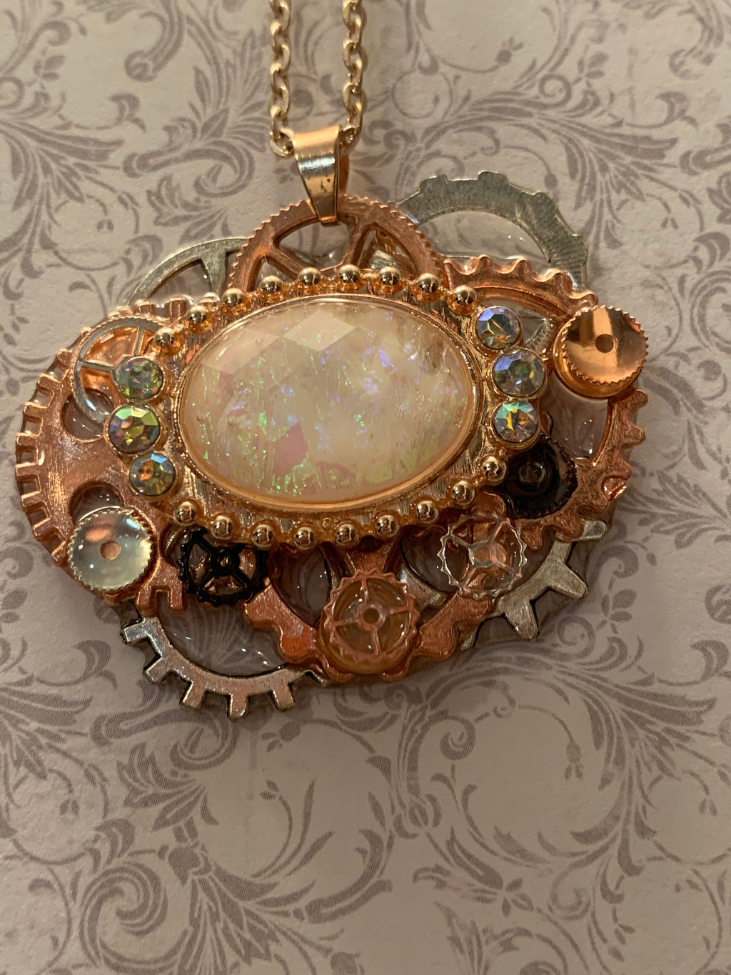 Steampunk Rose gold and silver pendant necklace