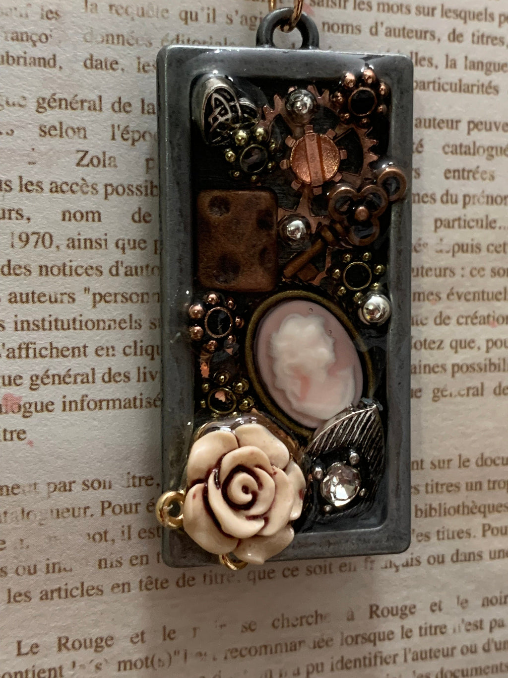 Steampunk Lady cameo rectangle necklace