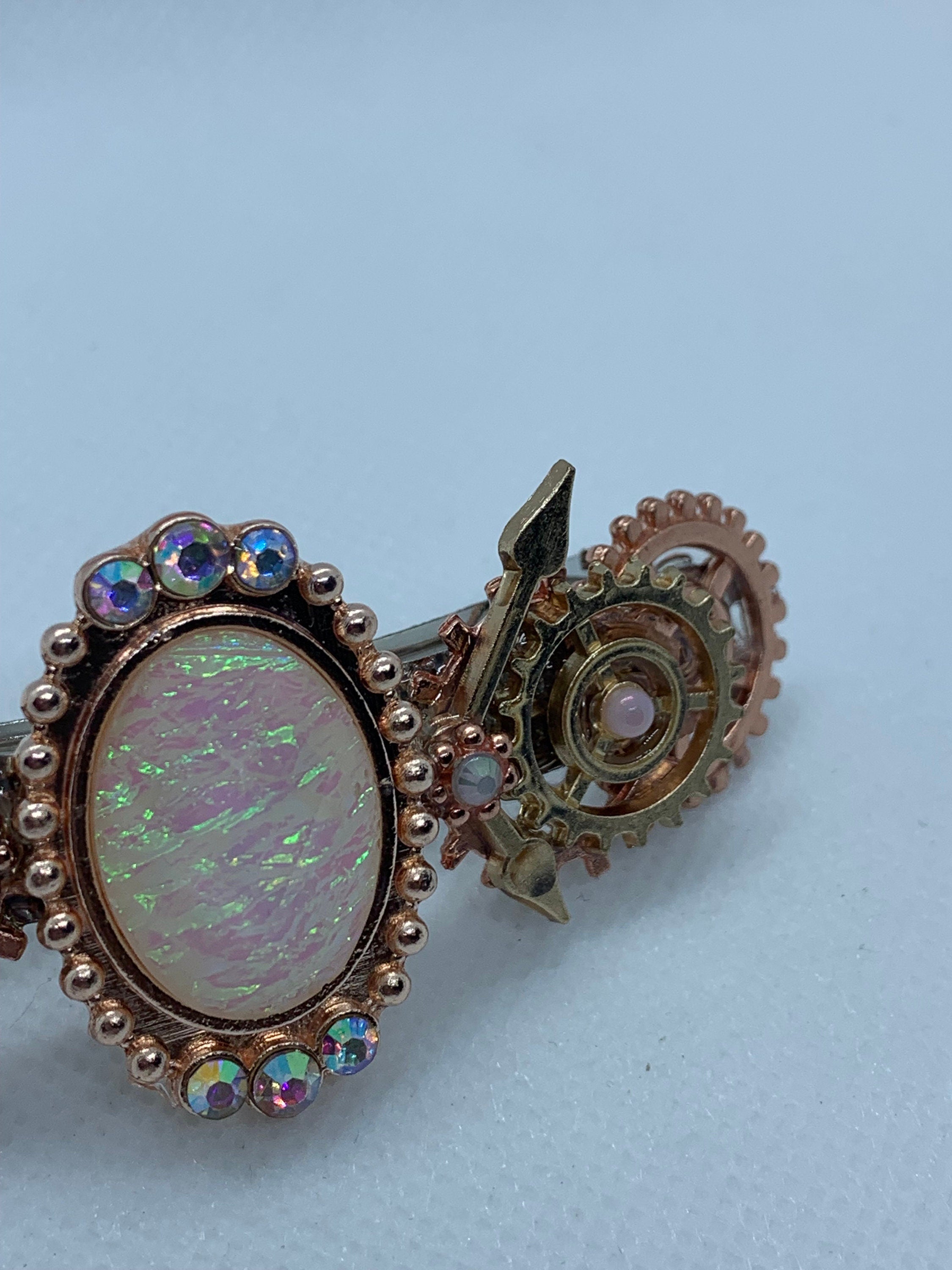 Steampunk Rose gold Rose Quarts look Stone Hair Clip