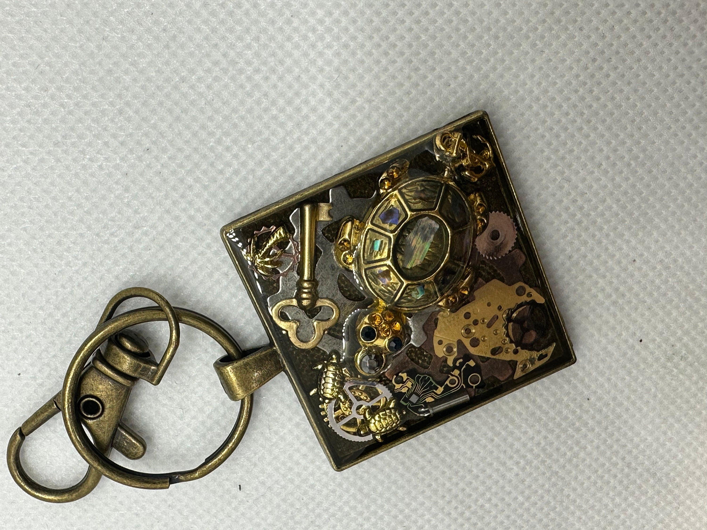 Steampunk Turtle Bronze Keychain