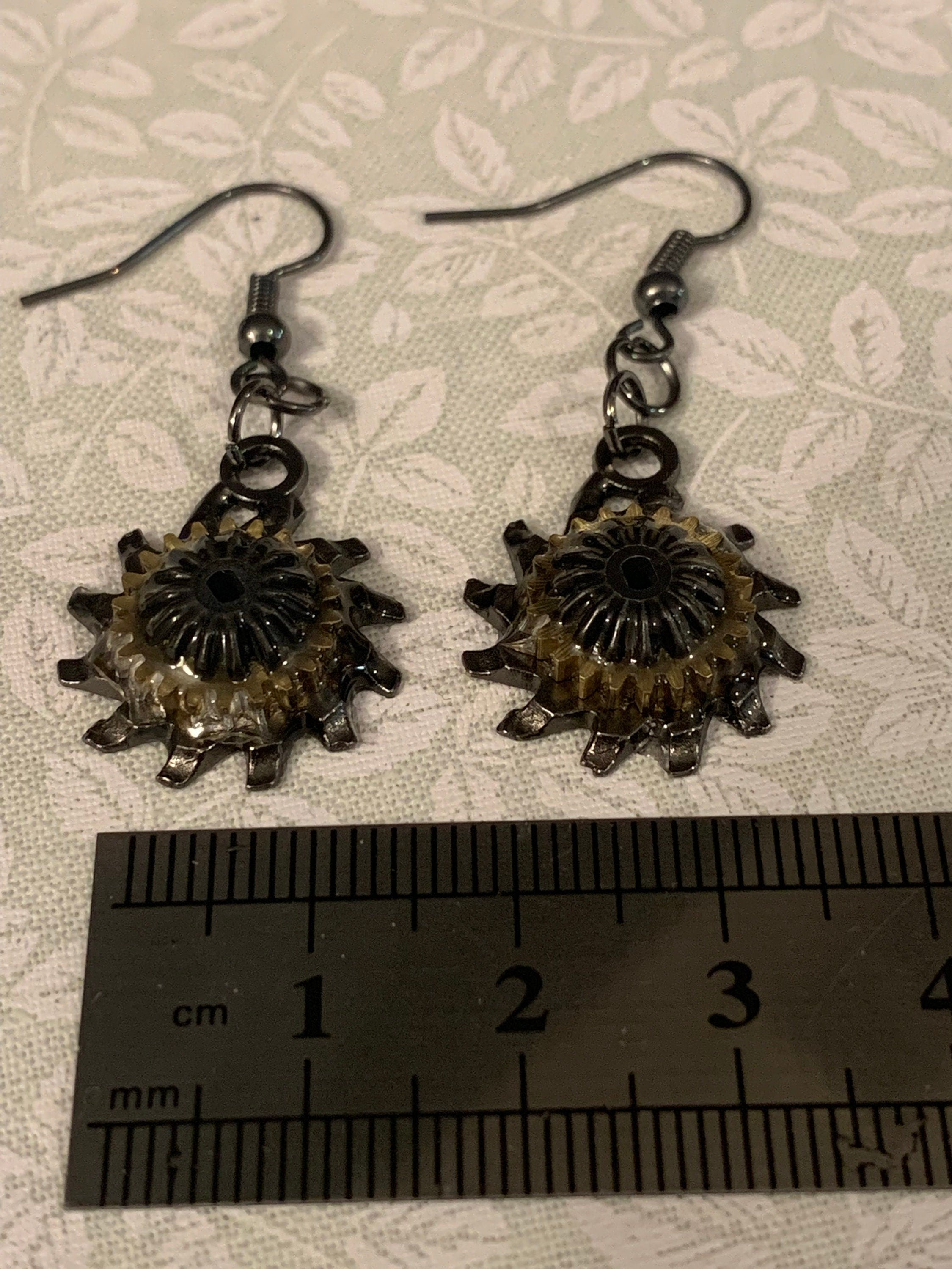 Steampunk black and gold gear earrings