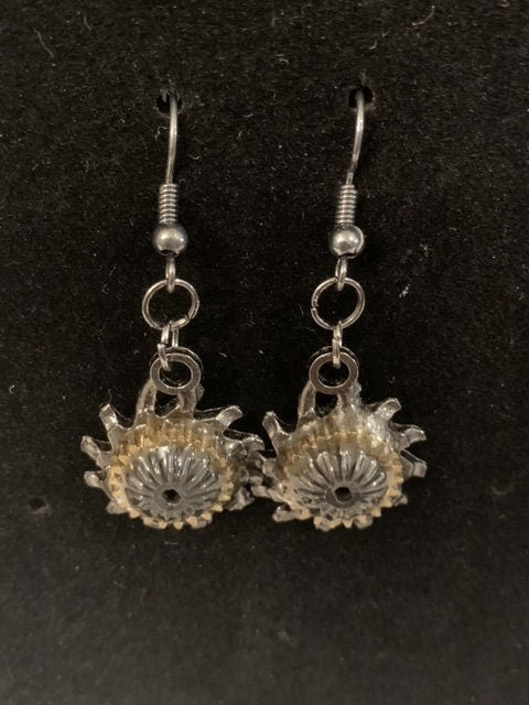 Steampunk black and gold gear earrings