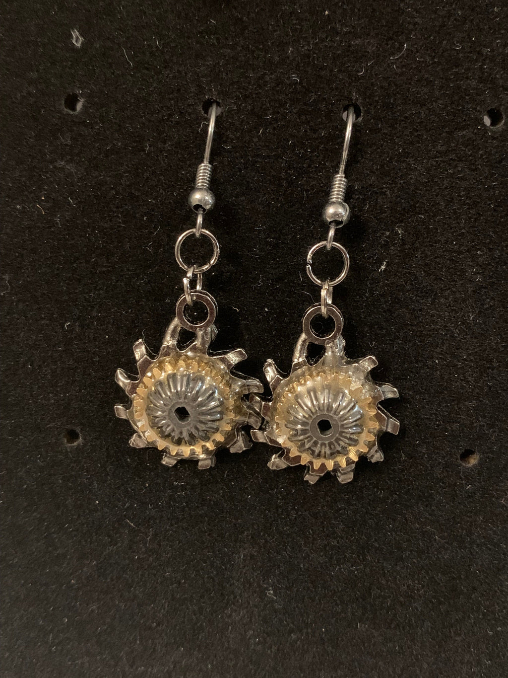 Steampunk black and gold gear earrings