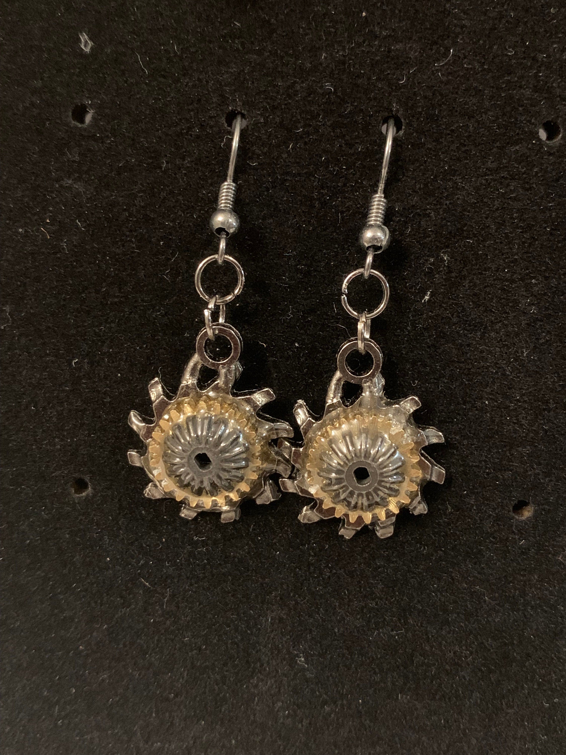 Steampunk black and gold gear earrings