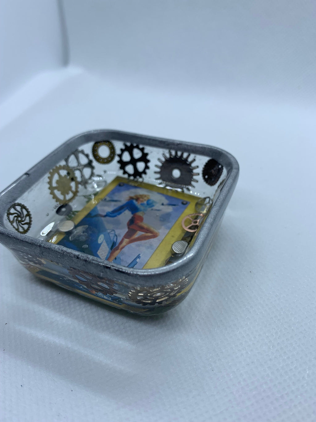 Steampunk Pinup Girl Square Magnet tray