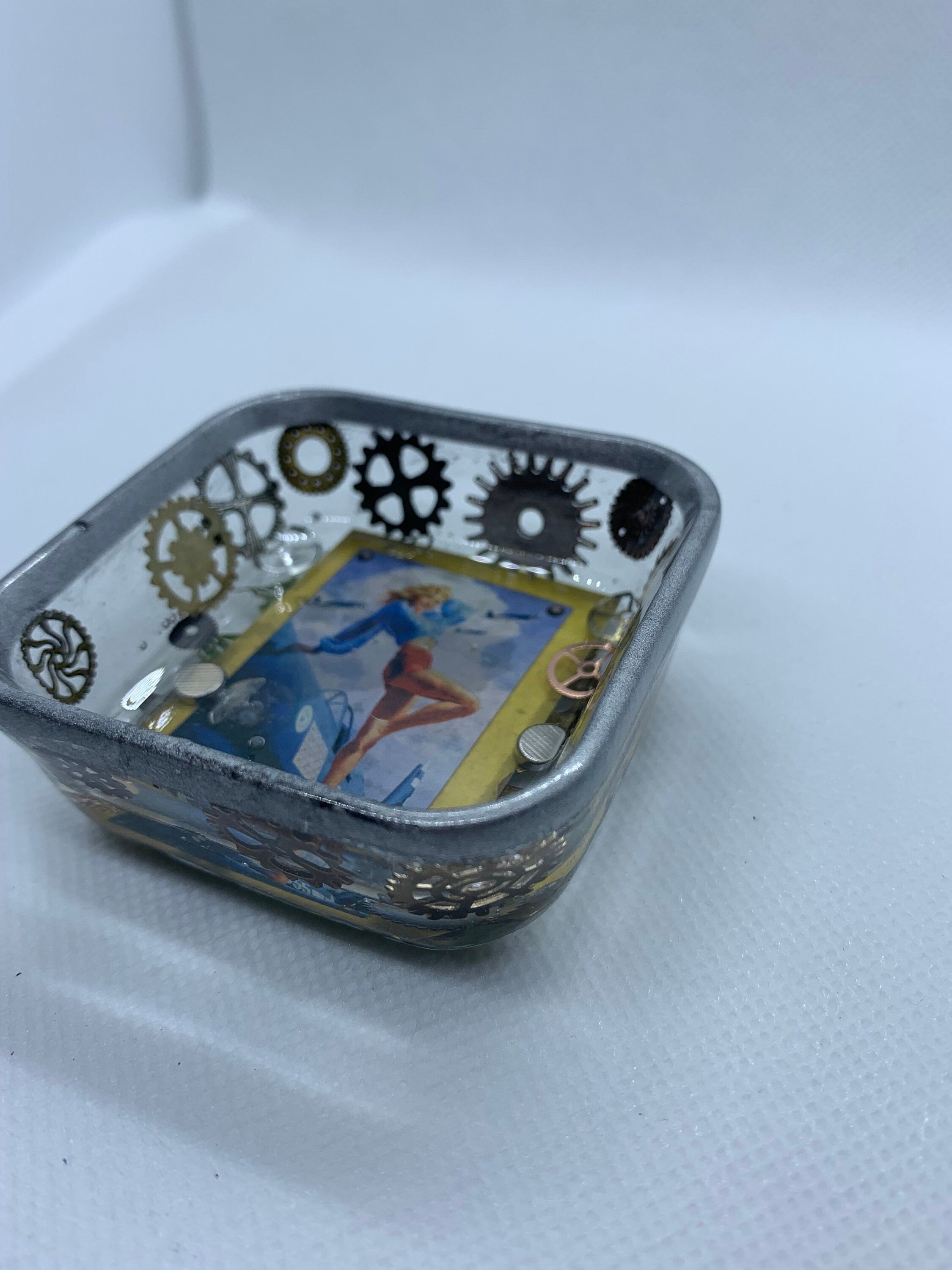 Steampunk Pinup Girl Square Magnet tray