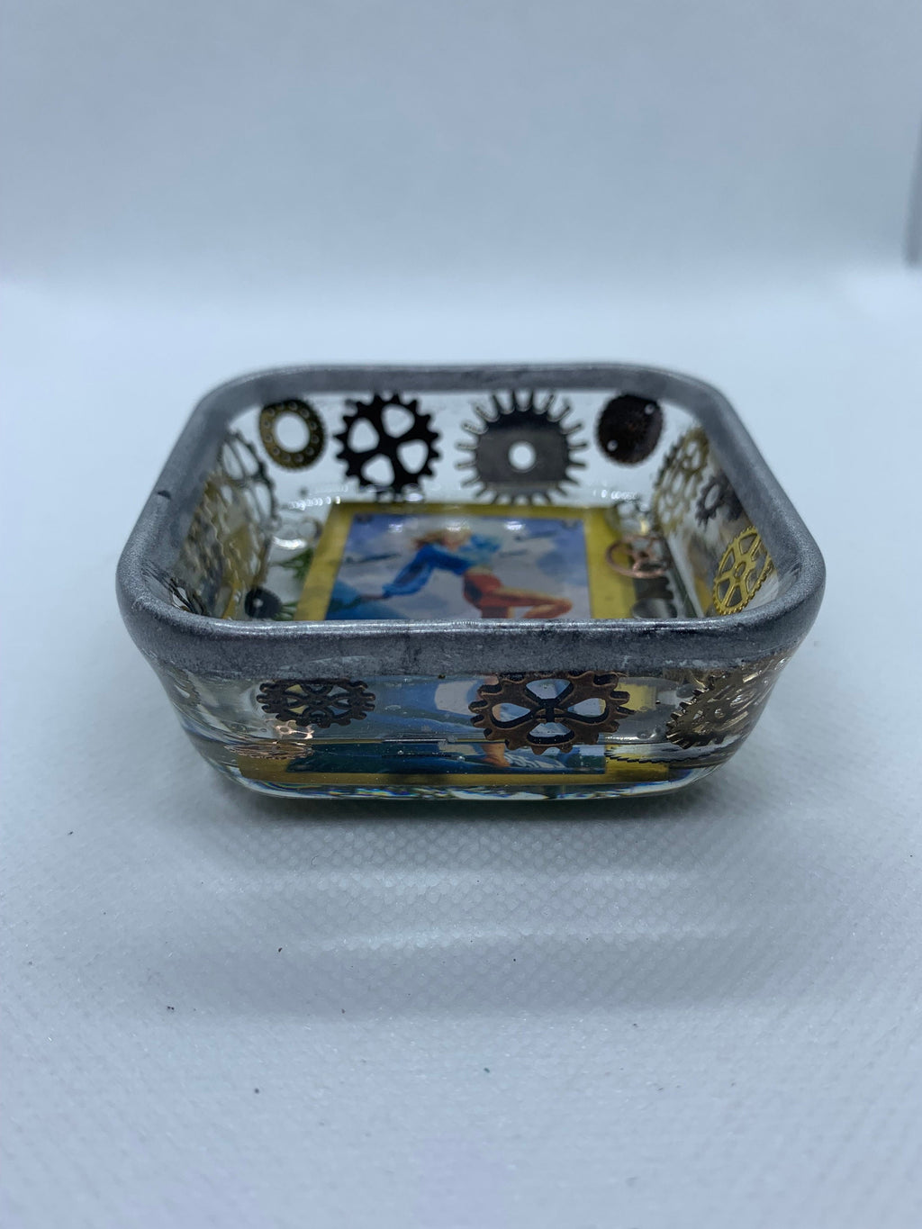 Steampunk Pinup Girl Square Magnet tray