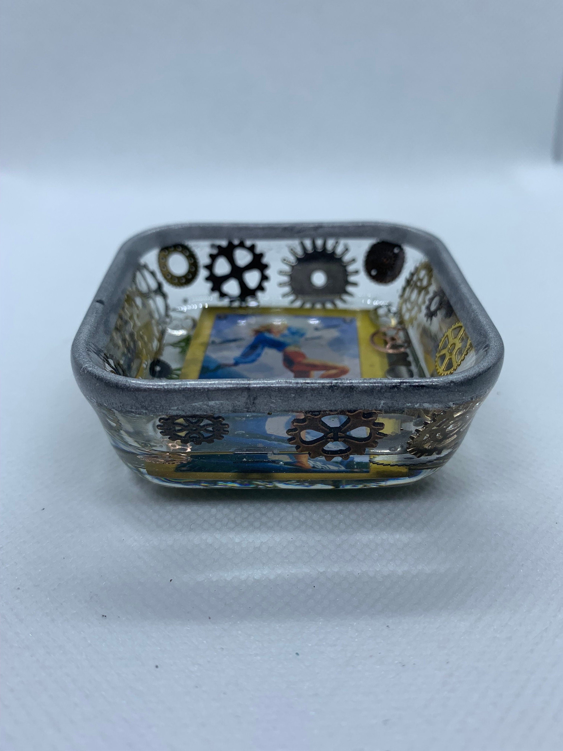 Steampunk Pinup Girl Square Magnet tray