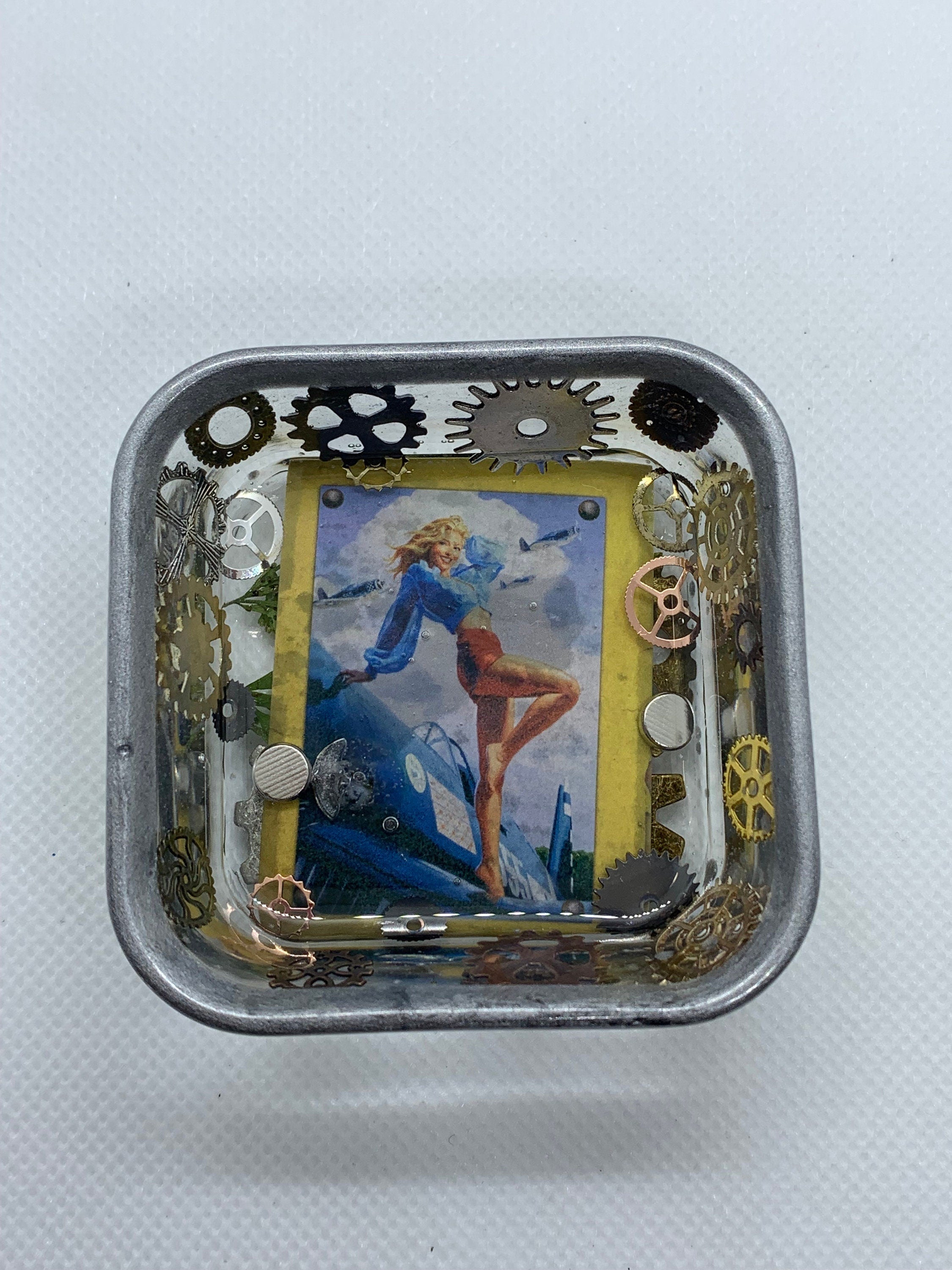 Steampunk Pinup Girl Square Magnet tray