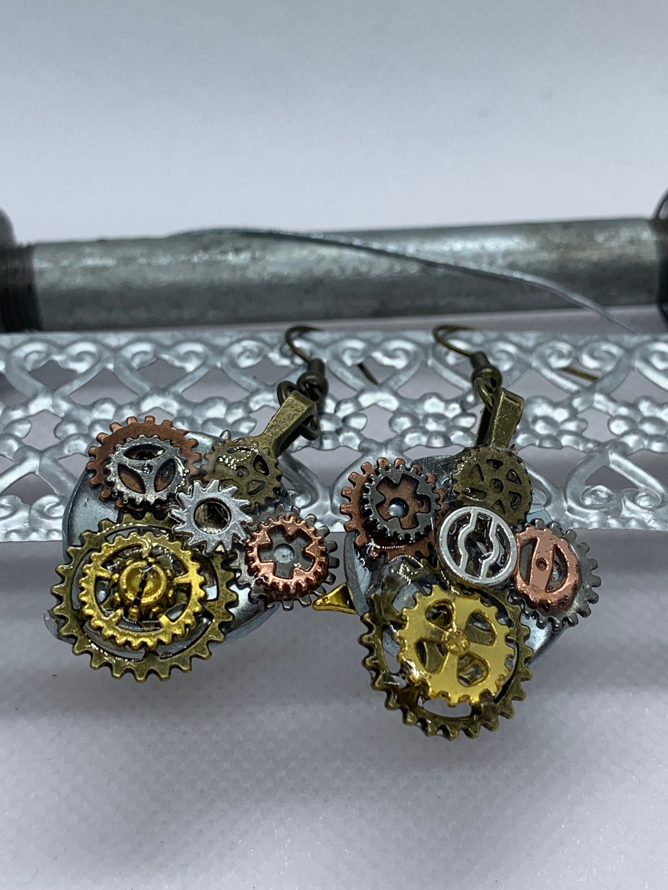 Steampunk Washer and Gear Metal Earrings