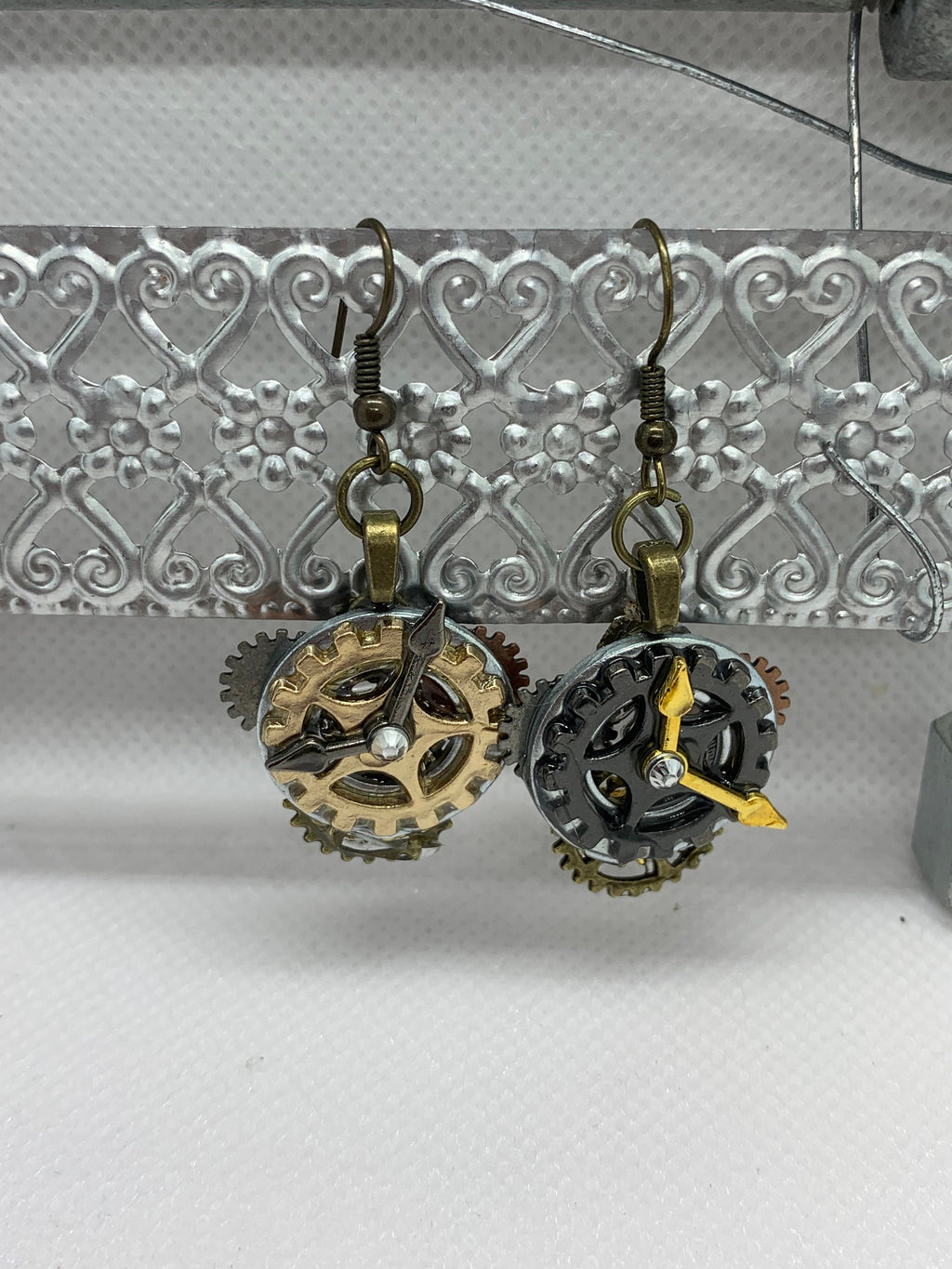 Steampunk Washer and Gear Metal Earrings