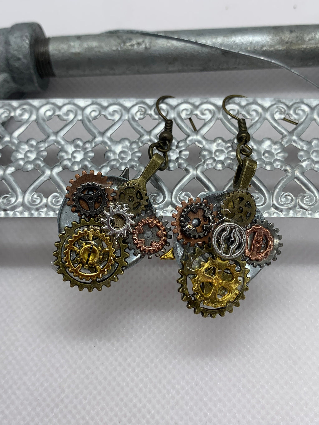 Steampunk Washer and Gear Metal Earrings