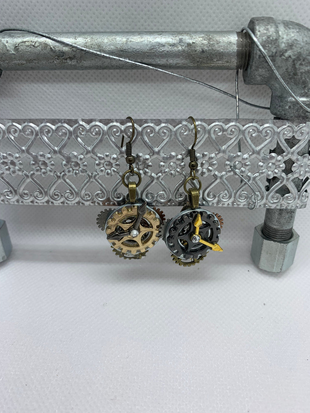 Steampunk Washer and Gear Metal Earrings
