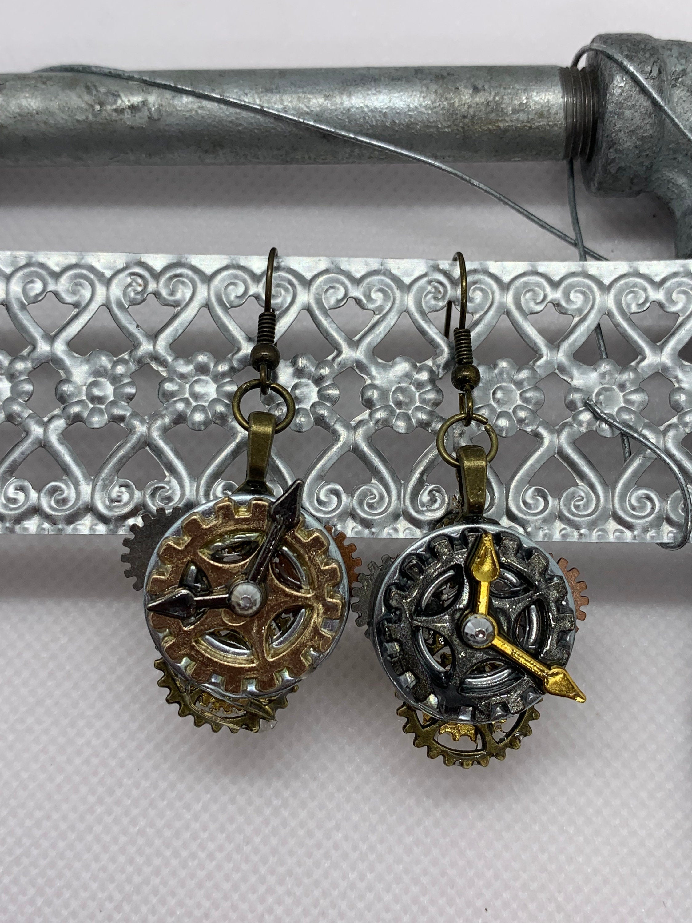 Steampunk Washer and Gear Metal Earrings