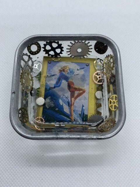Steampunk Pinup Girl Square Magnet tray