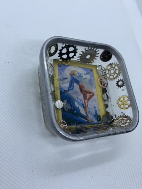 Steampunk Pinup Girl Square Magnet tray
