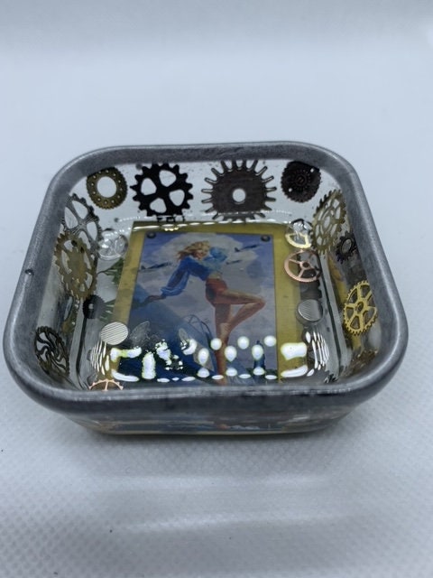 Steampunk Pinup Girl Square Magnet tray