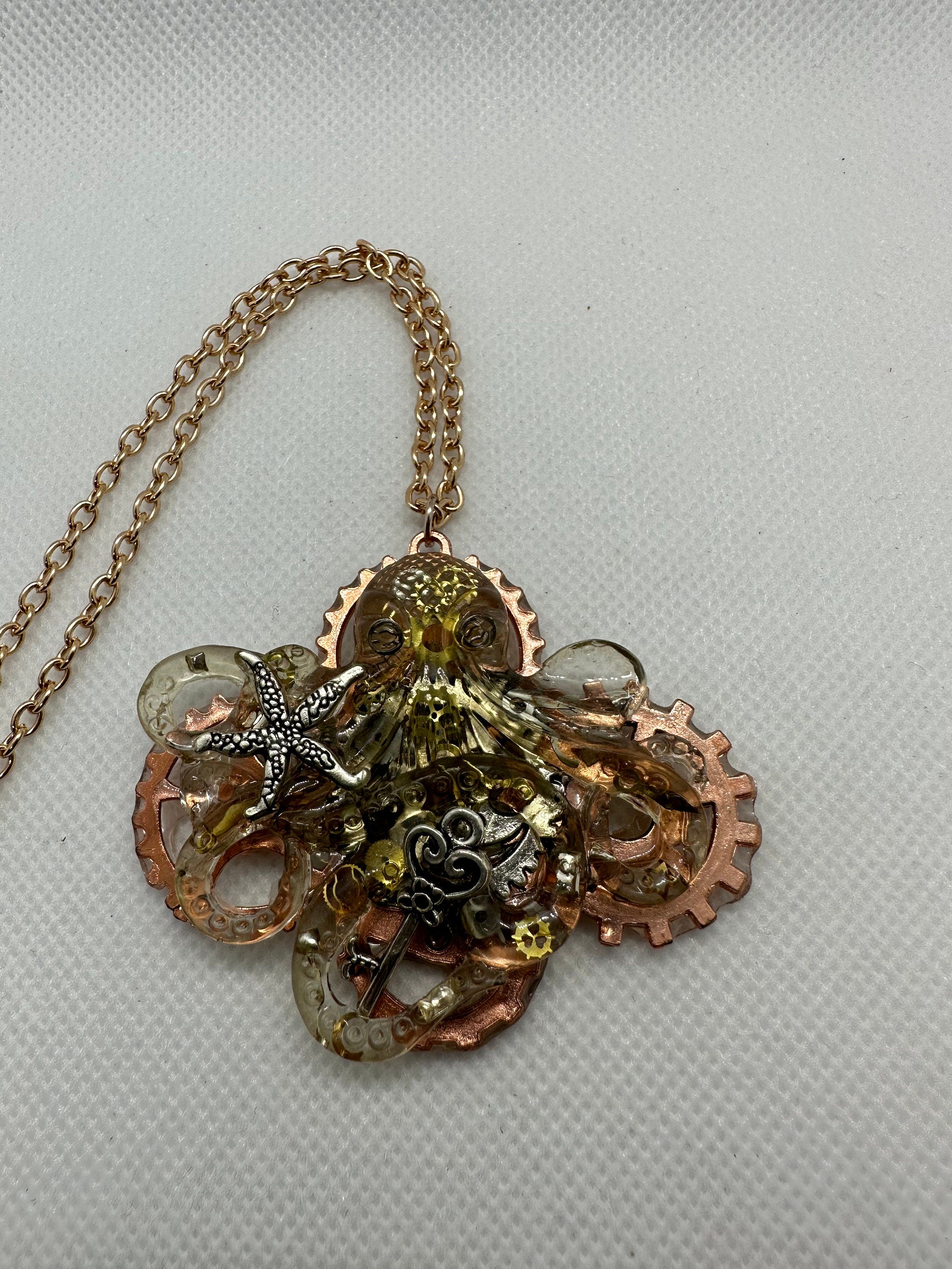 Clear Octopus Steampunk Necklace